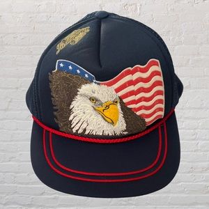 Vintage Fieldmaster Patriotic American Flag Bald Eagle Baseball Trucker Hat  O/S
